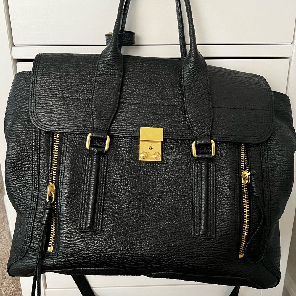 3.1 Phillip Lim Black Satchel with Gold Accents